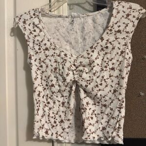 Cotton On White and Brown Floral Crop Top